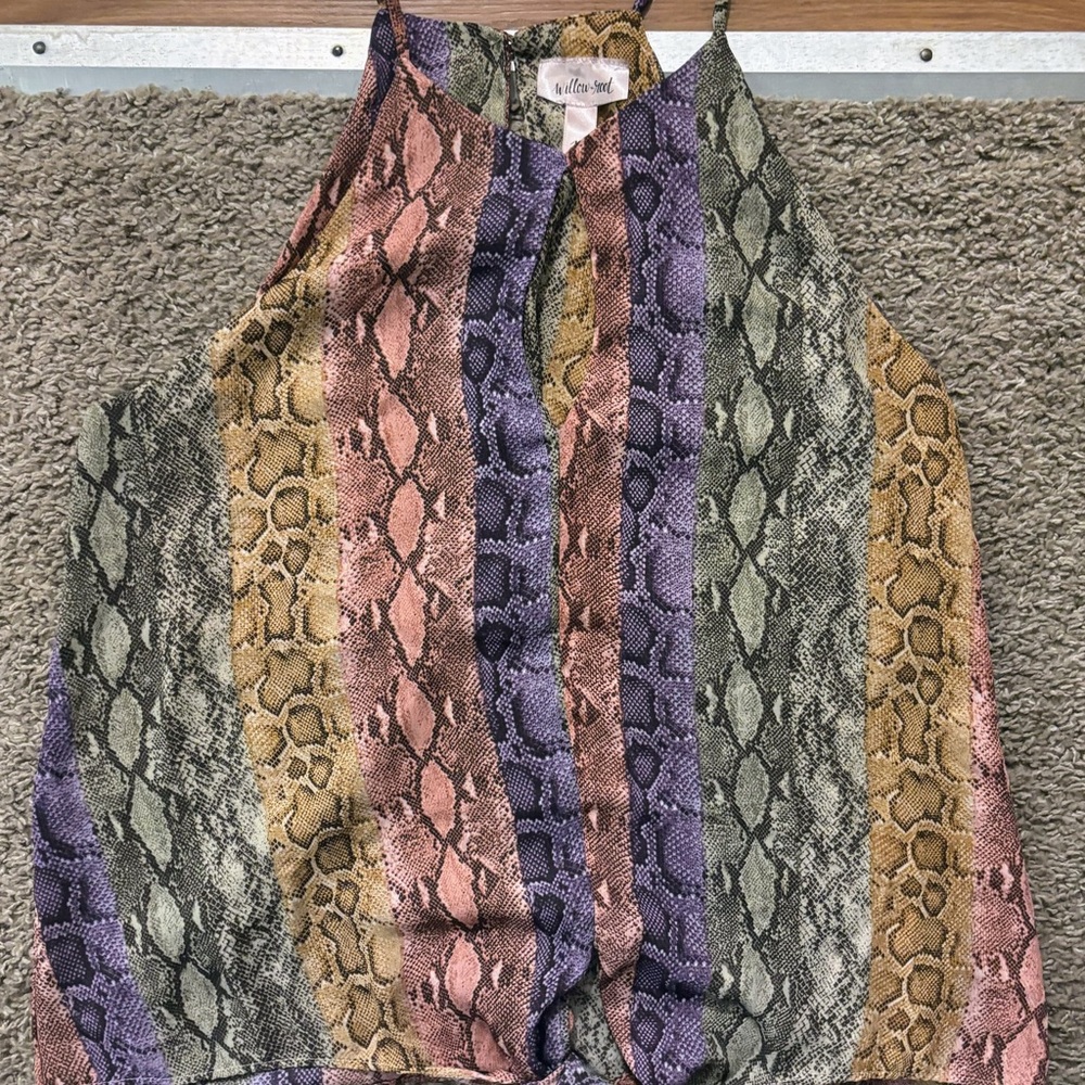 Willow & Root Woman Md Vibrant Rainbow Striped Snake Skin Print Top Halter Style View 5